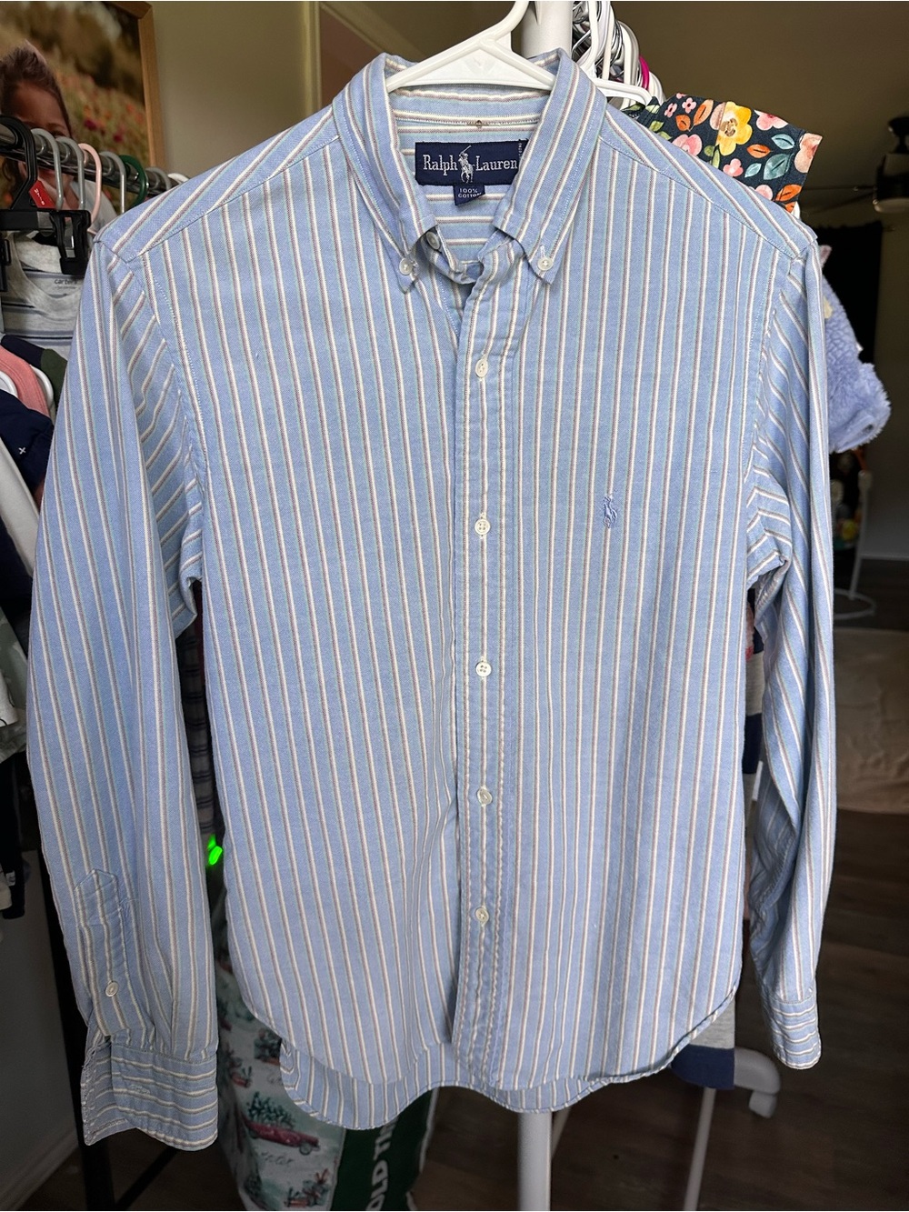 Ralph Lauren Light Blue and White Striped Button-Down Shirt